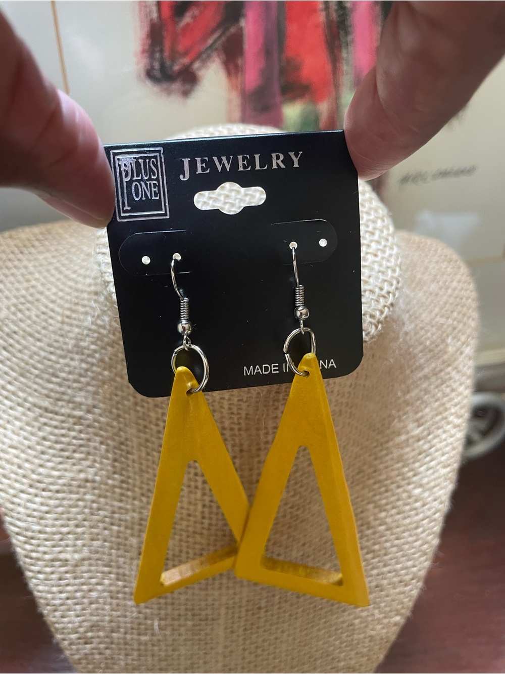 Plus One Yellow Geometric Triangle Dangle Earrings
